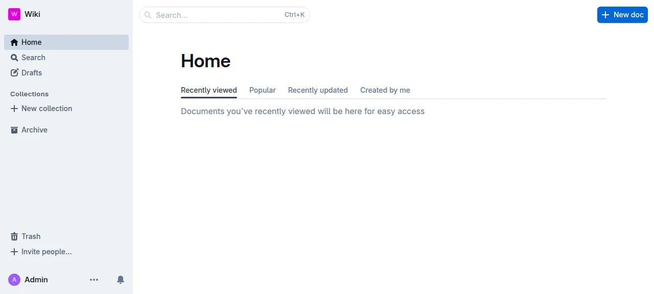 The Outline home page after signing in